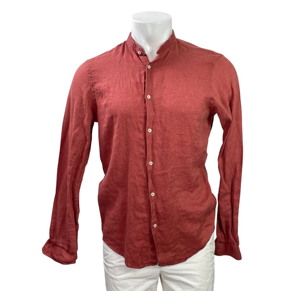 Zara Men's Terracotta Linen Long Sleeve Slim Fit Button Down Shirt Top Size M